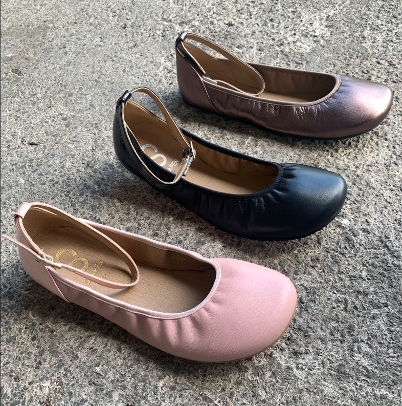 Shapen Barefoot Ballet Flats in pink, bronze and black | Happy Little Soles